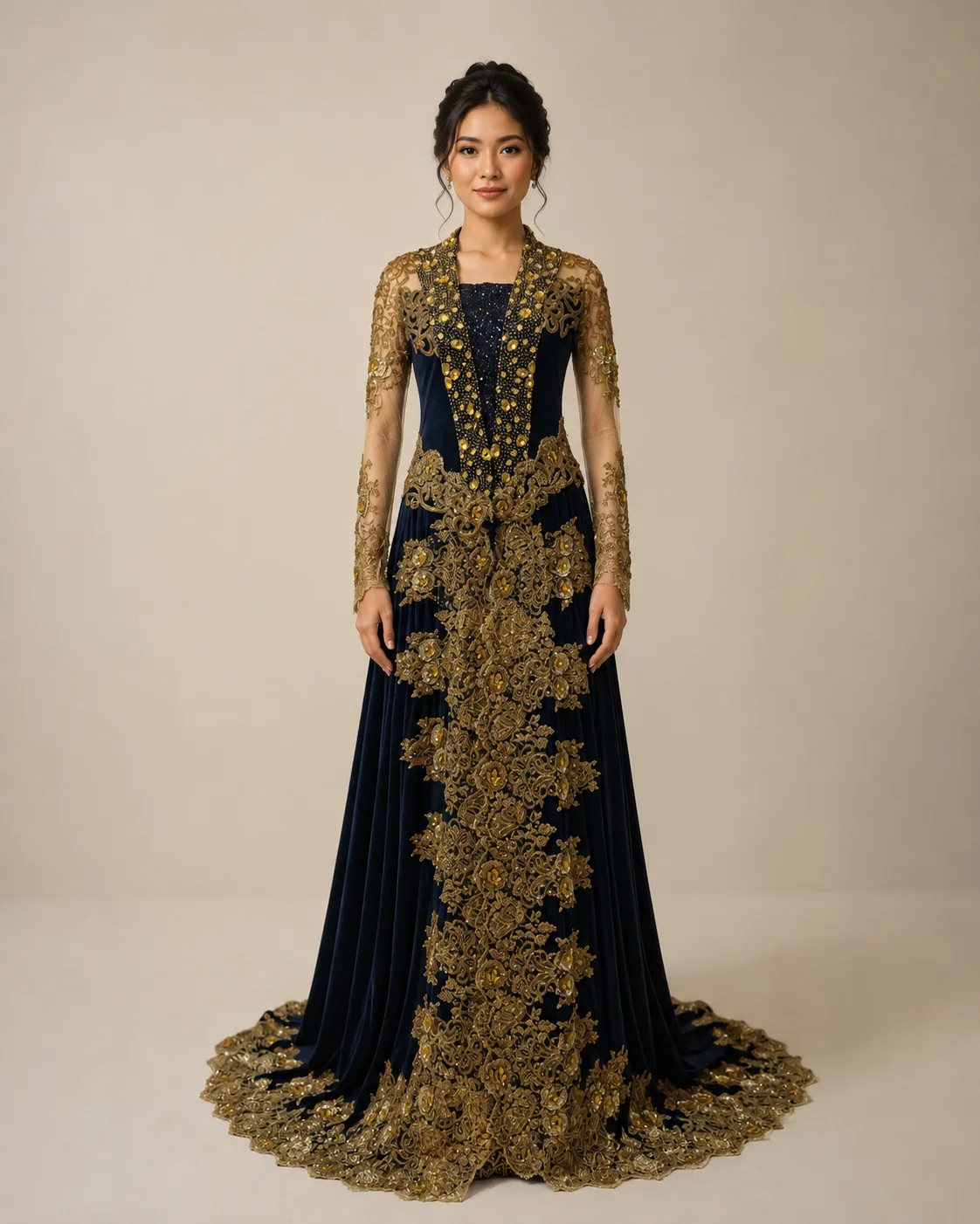 Kebaya Nasional Navy - Gold untuk Bride/Mom