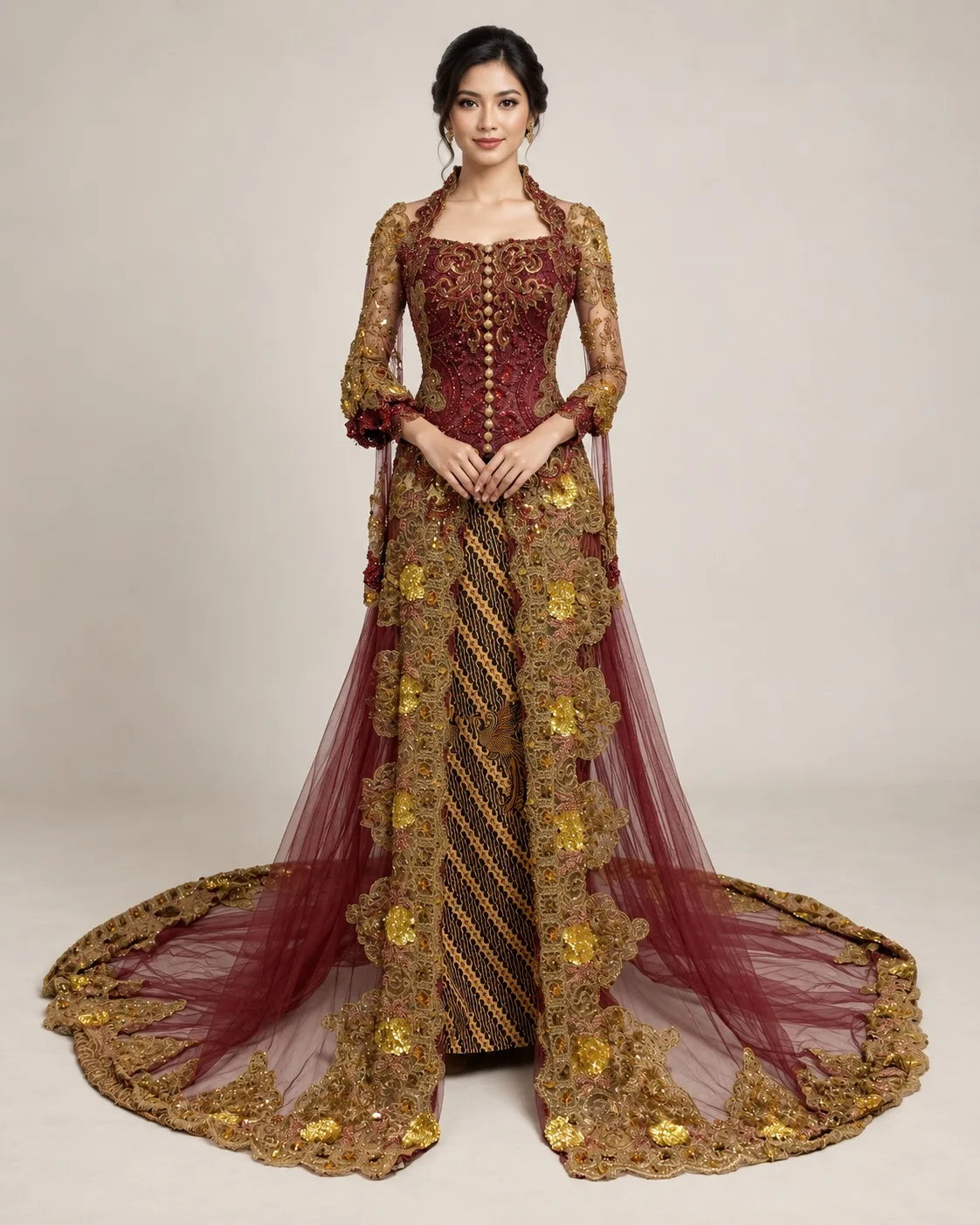 Kebaya Red - Gold untuk Bride