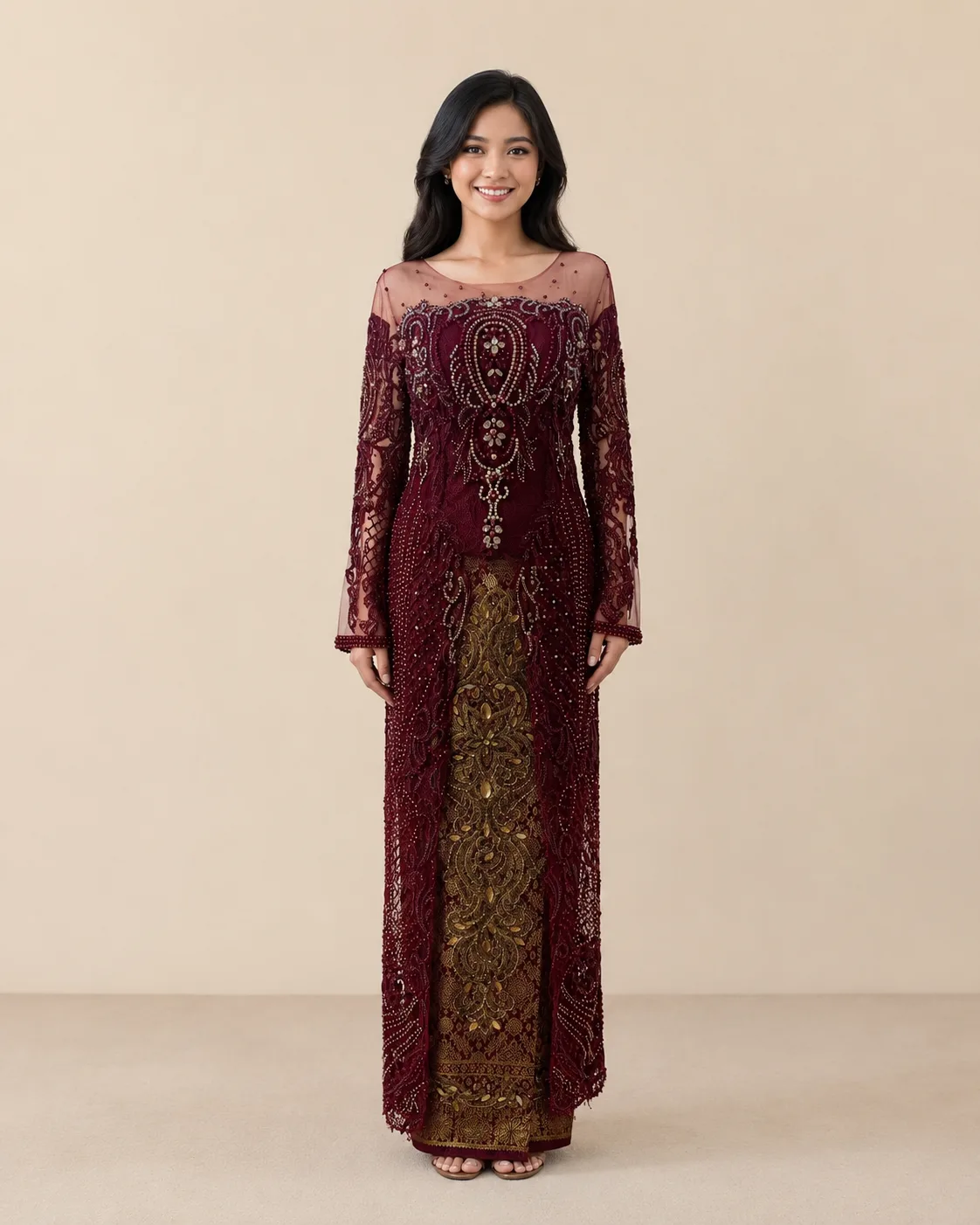 Kebaya Nasional Maroon untuk Bride/Mom