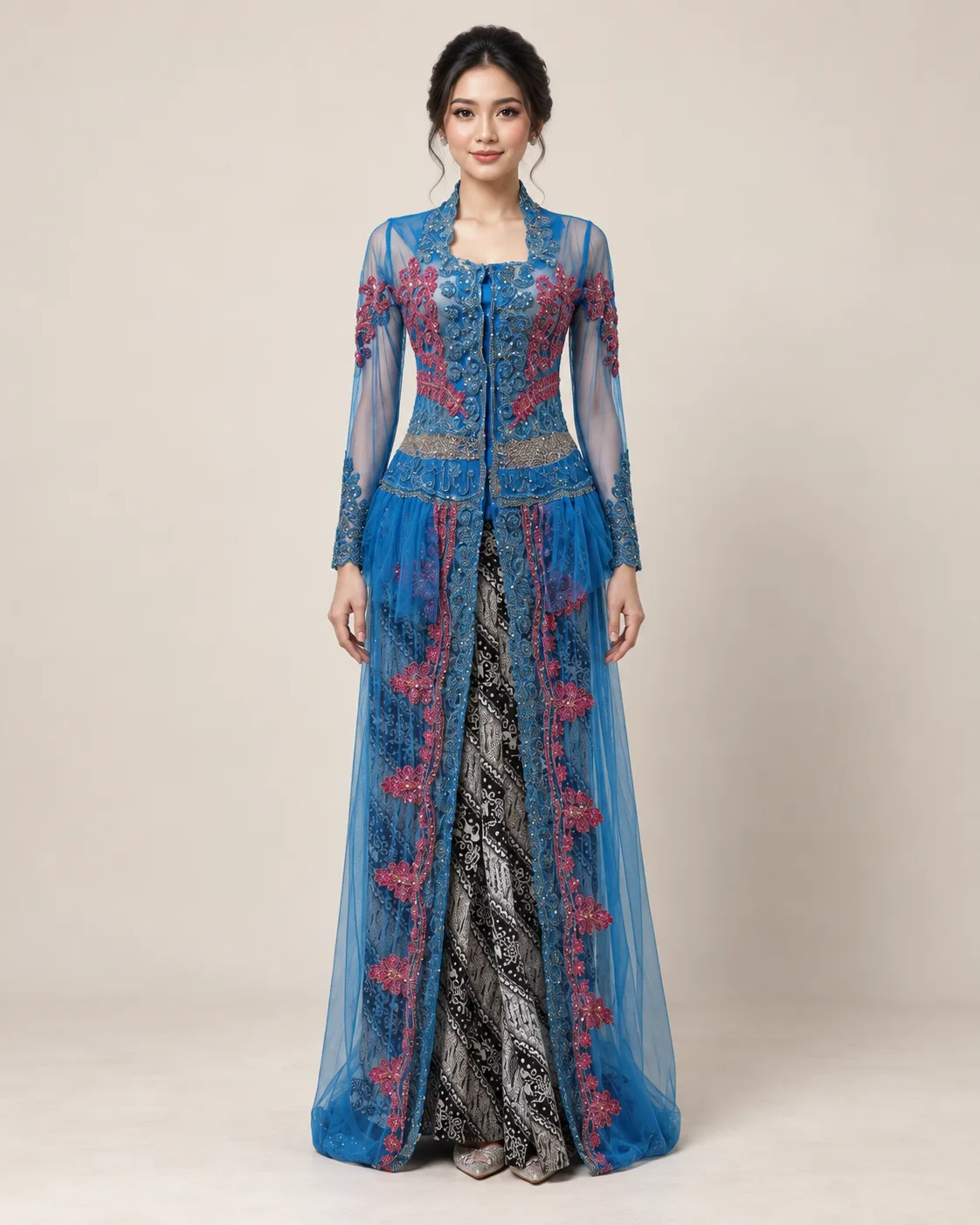 Kebaya Nasional Blue - Pink untuk Bride/Mom
