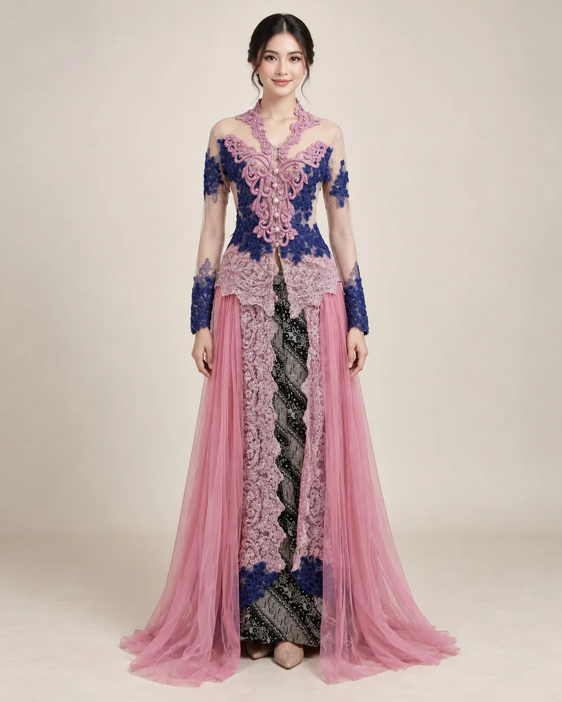 Kebaya Nasional Navy - Pink untuk Bride/Mom