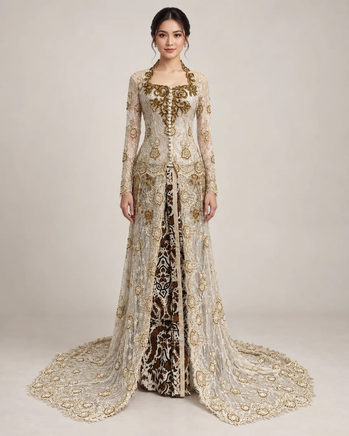 Kebaya Nasional White - Gold untuk Bride/Mom