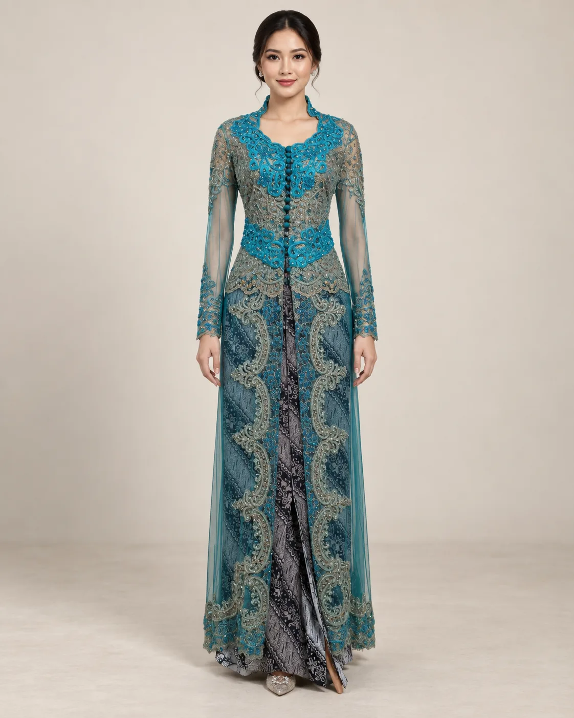 Kebaya Nasional Blue - Grey untuk Bride/Mom