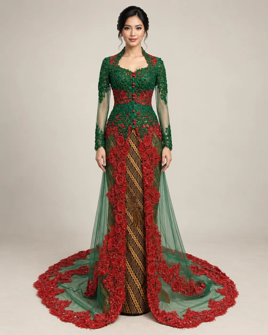 Kebaya Merah Hijau untuk Bride