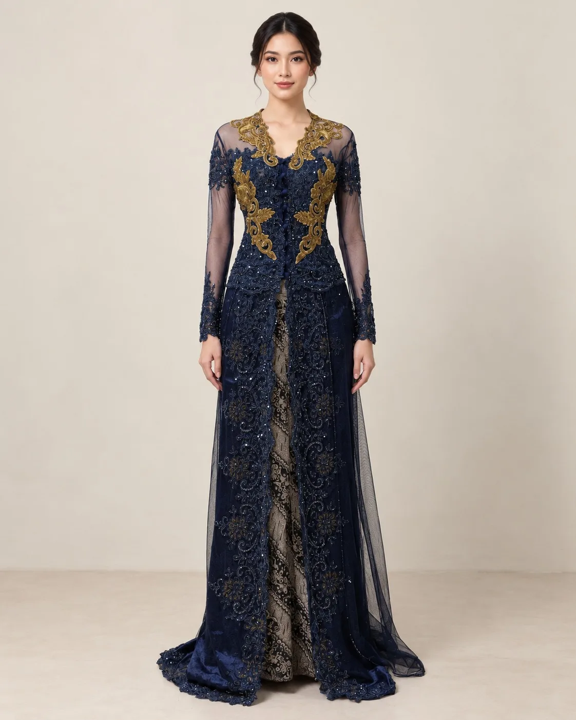 Kebaya Nasional Navy - Gold untuk Bride/Mom