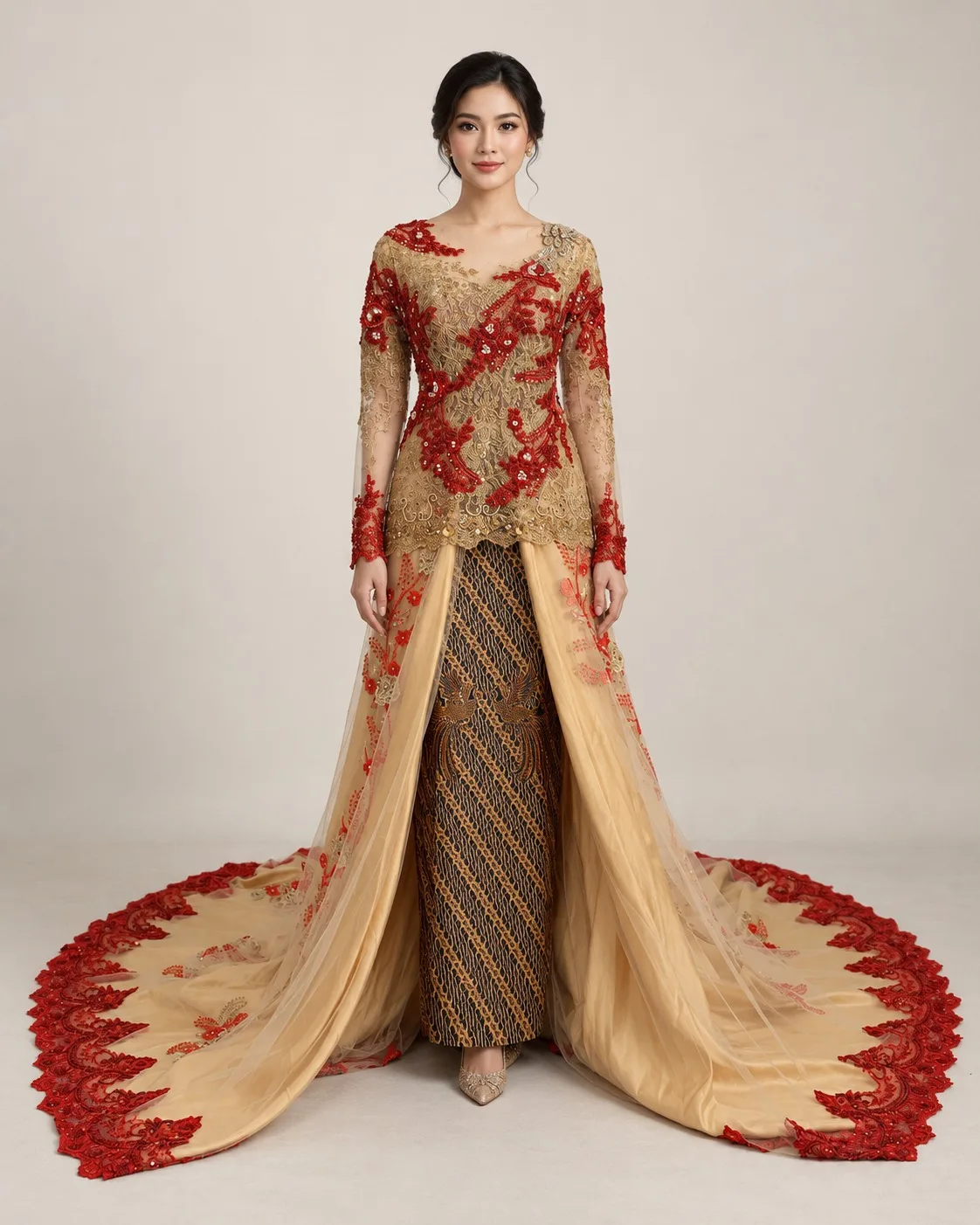 Kebaya Cream - Red untuk Bride