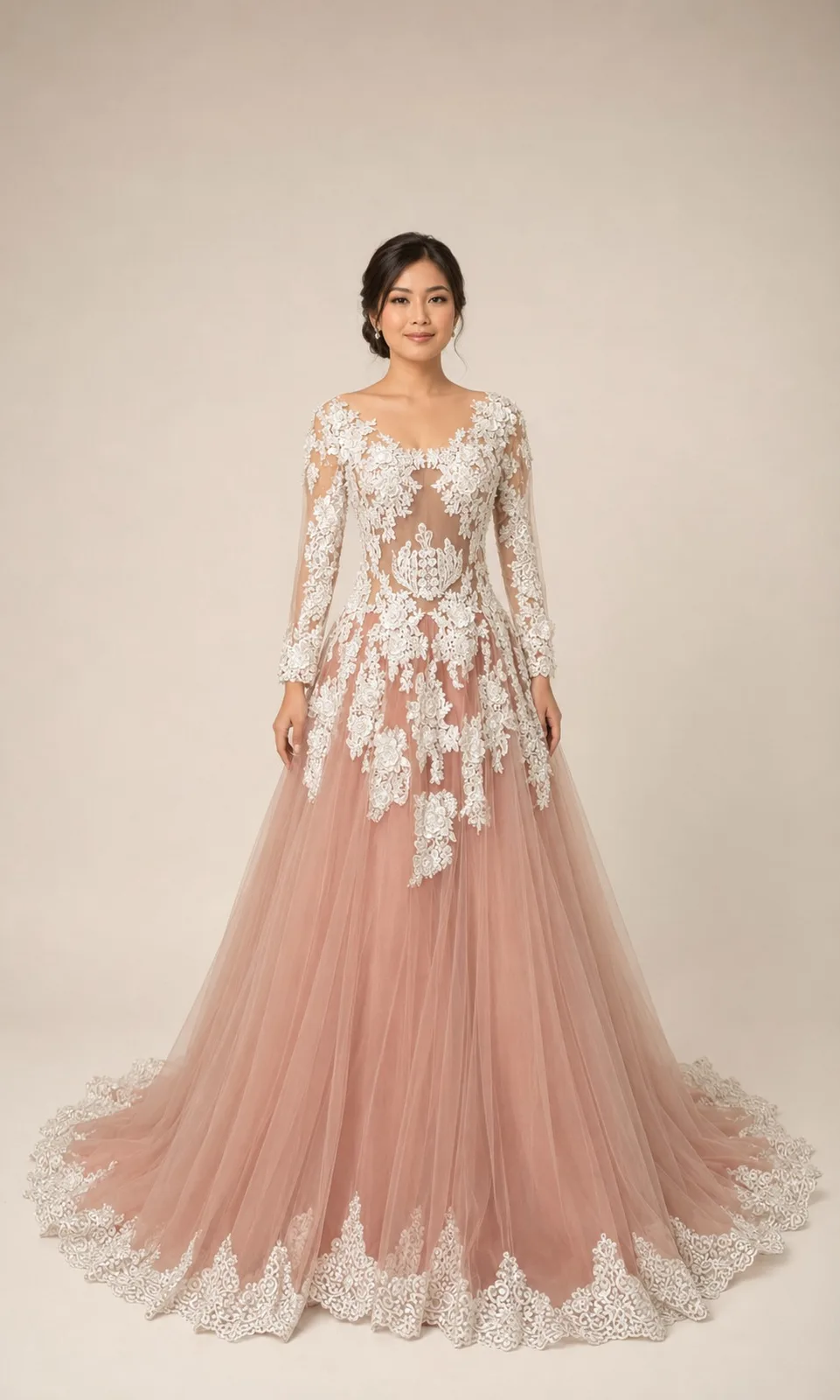 Gaun Pink-White untuk Bride