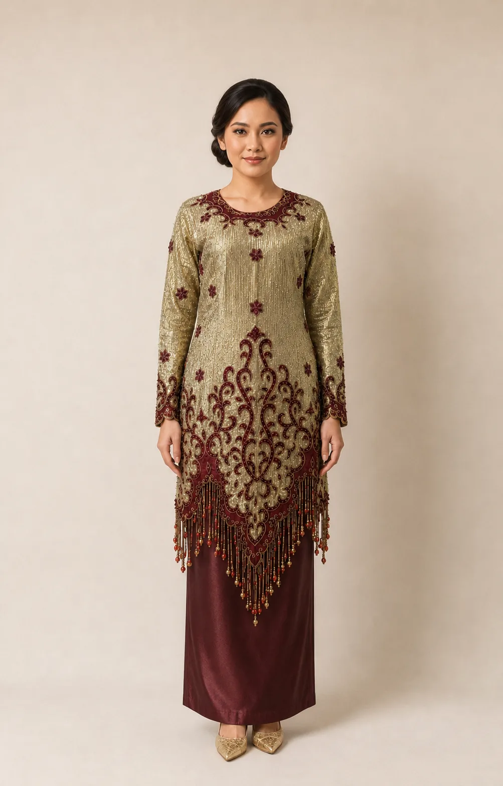 Kebaya Adat Gold-Merah untuk Bride